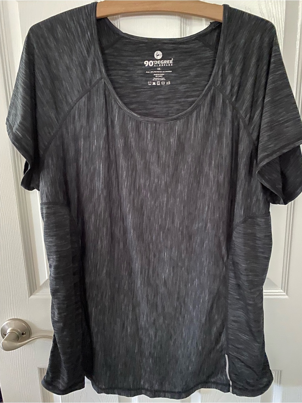 90 Degree By Reflex Women's Charcoal Heathered Short Sleeve Performance Tee